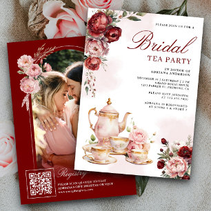 Invitation Mariage Burgundy Blush Fleurs Rose Baby Shower