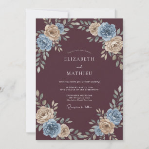 Invitation Mariage Burgundy Ethereal Flourish