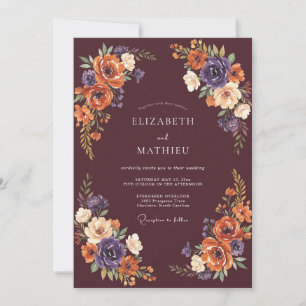 Invitation Mariage Burgundy Floraison Automnale