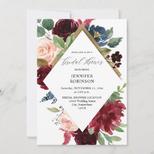 Invitation Mariage Burgundy, Navy & Blush Pink Floral