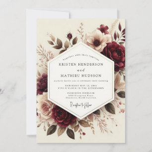 Invitation Mariage Burgundy Romantic Bloom