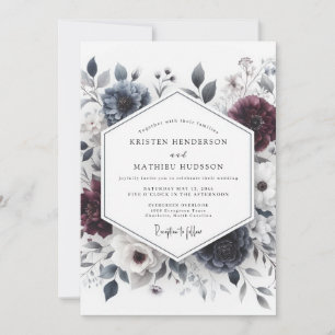 Invitation Mariage Burgundy & Slate Ethereal Bloom