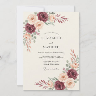 Invitation Mariage Burgundy Soft Bloom