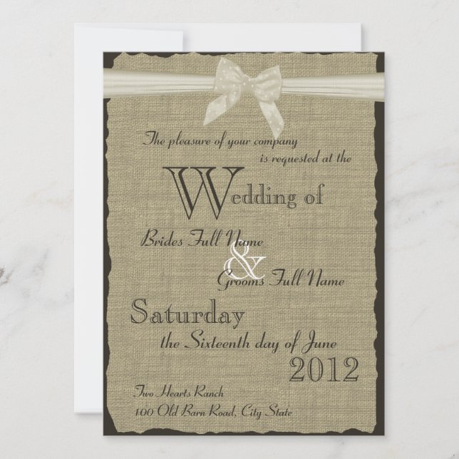 Invitation Mariage Burlap et Bow (Devant)