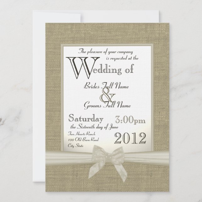 Invitation Mariage Burlap et Bows (Devant)