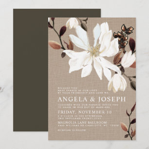 Invitation Mariage Burlap Magnolias en fleurs