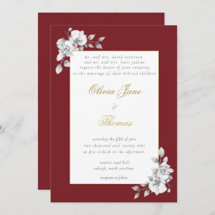 Invitation Mariage BW Eucalyptus Burgundy Forme Or