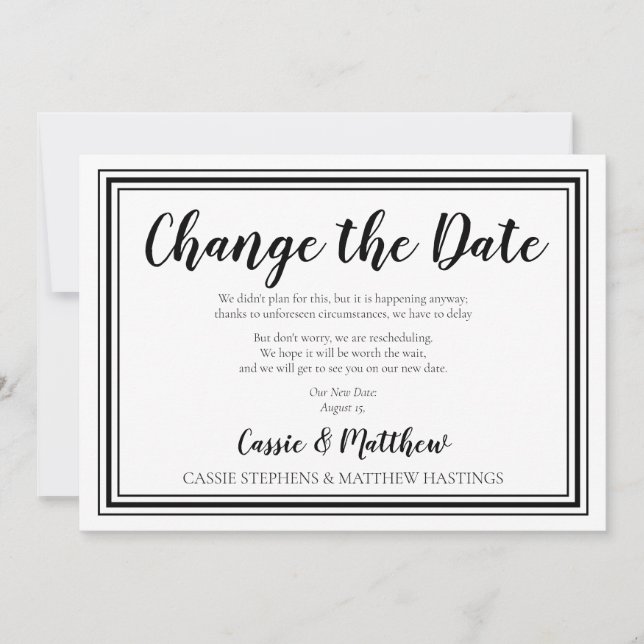 Invitation Mariage BW simple et élégant Modifier la date (Devant)