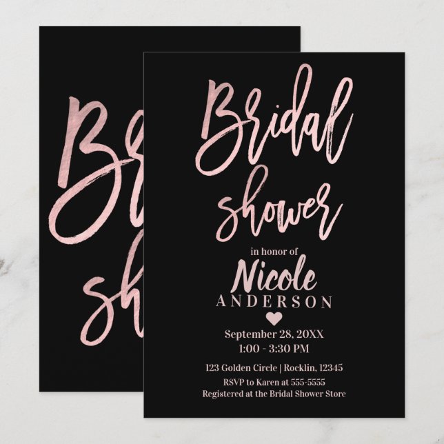 Invitation Mariage Cadeaux Rose Gold Rose Pailleté Moderne (Devant / Derrière)