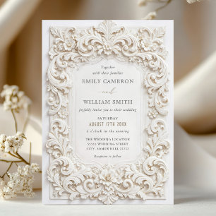 Invitation Mariage Cadre Baroque Blanc Élégant Classique