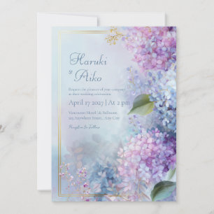 Invitation Mariage Cadre Doré Hydrangea Pastel Misty