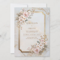 Mariage Cadre Doré Marbre Sakura Rouge aux Joues