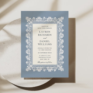 Invitation Mariage cadre en dentelle bleu français