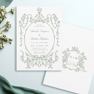 Invitation Mariage Cadre Floral Classique Vert Sauge         
