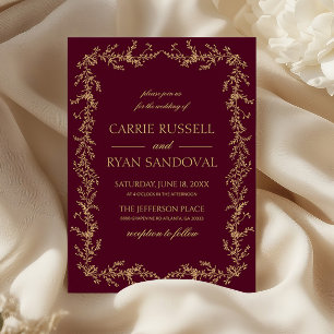 Invitation Mariage Cadre Floral Dessiné à la Main Champagne B