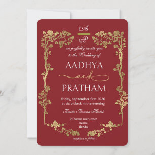 Invitation Mariage Cadre Floral Or Luxe