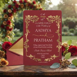 Invitation Mariage Cadre Floral Or Luxe