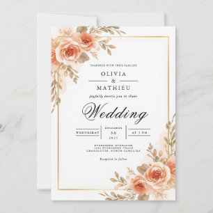 Invitation Mariage Cadre Floral pêche rose