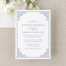 Mariage Cadre Orné Vintage Bleu Français Élégant