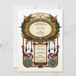 Invitation Mariage cadre ovale vintage Art Nouveau