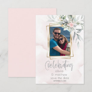 Invitation Mariage Cadre photo floral rose pâle
