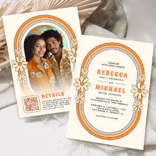 Invitation Mariage Cadre Rétro Coloré Groovy Années 70