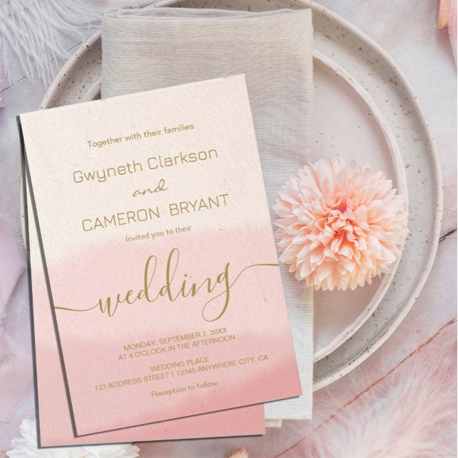 Invitation Mariage calligraphié à l'aquarelle rose gold (Créateur téléchargé)