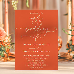 Invitation Mariage calligraphié au coucher de soleil orange m