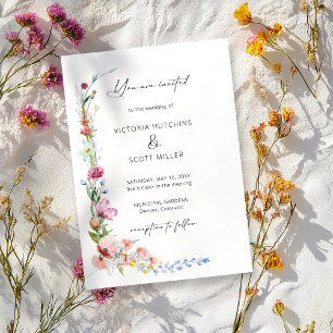 Invitation Mariage calligraphié de fleurs sauvages aquarelle