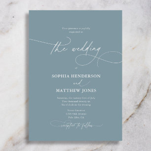 Invitation Mariage Calligraphie Formel Bleu Poussiéreux Class