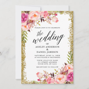 Invitation Mariage calligraphie rose Floral Parties scintilla