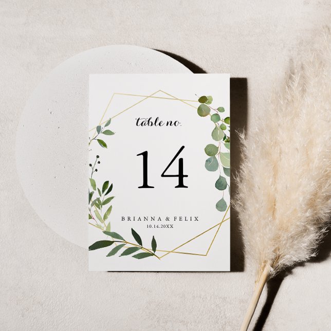 Invitation Mariage Calligraphie Tropical Vert Géométrique Or (Créateur téléchargé)