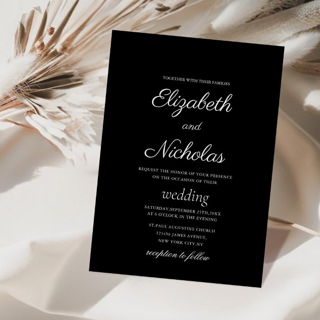 Invitation mariage calligraphique classique noir et blanc (Créateur téléchargé)