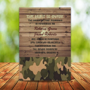 Invitation mariage camouflage western country bois de grange 