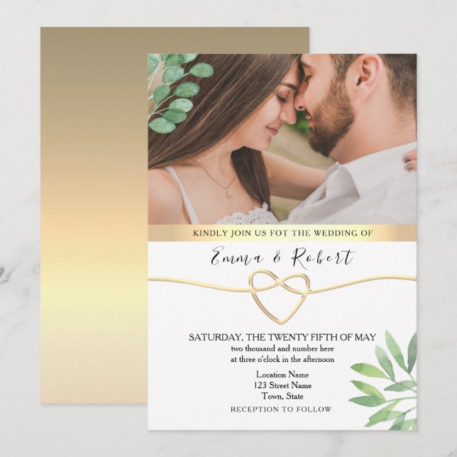 Invitation Mariage Campagnard à l'Eucalyptus Vert (Devant / Derrière)