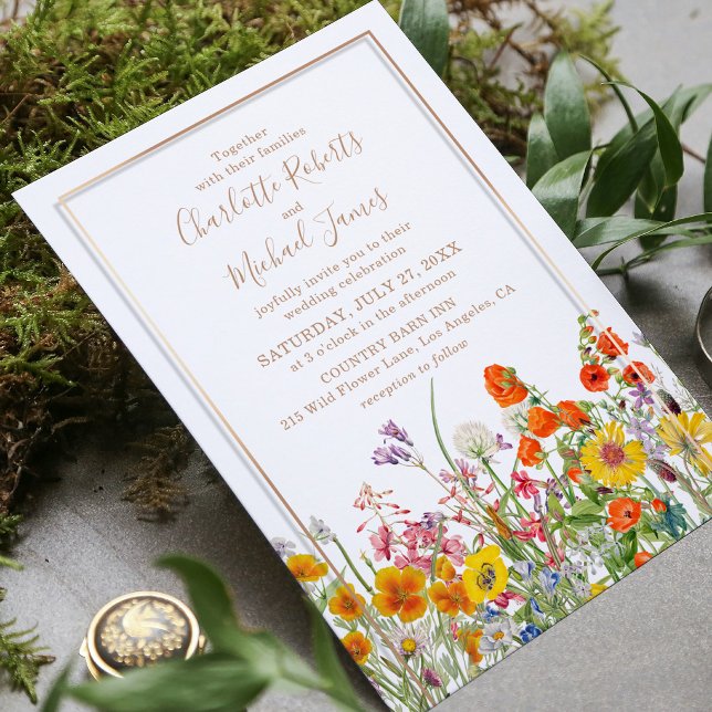 Invitation Mariage campagnard aux fleurs sauvages colorées (Créateur téléchargé)