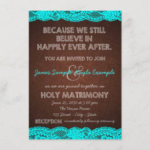 Invitation Mariage campagnard bleu et Brown turquoise
