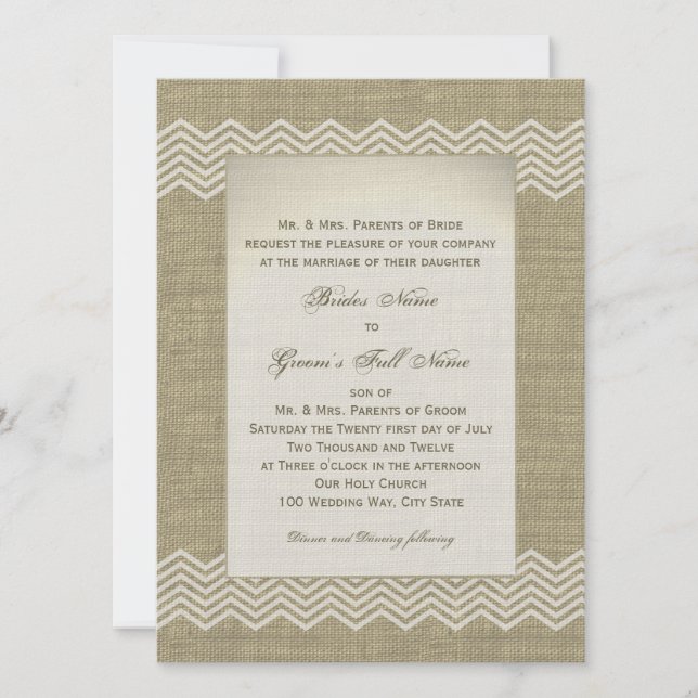 Invitation Mariage campagnard Burlap (Devant)