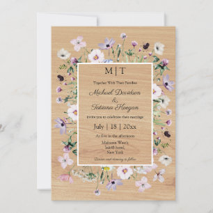 Invitation mariage campagnard de bois rustique fleur sauvage