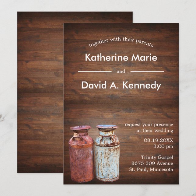 Invitation Mariage campagnard de canettes de lait Rustique Vi (Devant / Derrière)