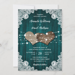 Invitation Mariage campagnard de dentelle fleurie turquoise e