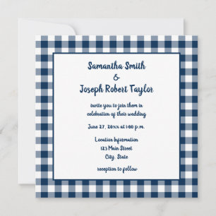 Invitation Mariage campagnard de En vichy bleu marine