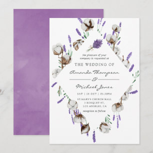 Invitation Mariage campagnard de lavande de coton d'aquarelle