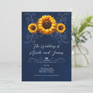 Invitation Mariage Campagnard Élégant Tournesol Étincelant Bl