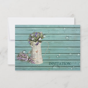 Invitation mariage campagnard en bois de grange turquoise fle