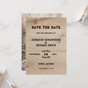 Invitation Mariage campagnard en bois rustique photo Enregist