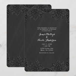 Invitation Mariage campagnard floral noir et noir