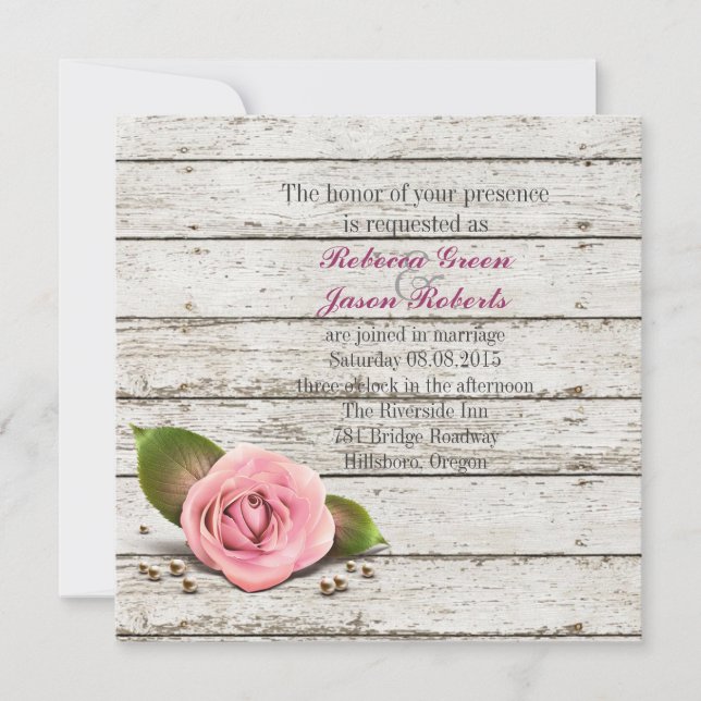 Invitation mariage campagnard français rose rose blanc (Devant)