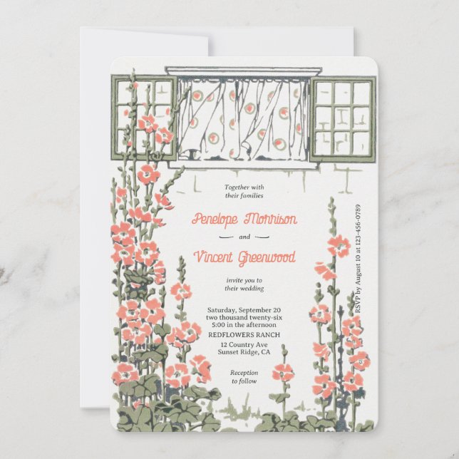 Invitation Mariage campagnard Hollyhock (Devant)