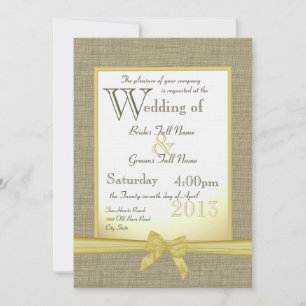 Invitation Mariage campagnard jaune Burlap and Bow 5x7
